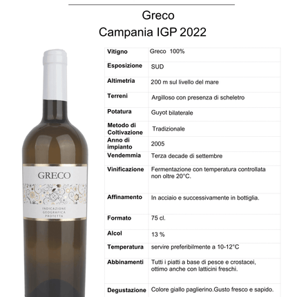 Greco di Tufo DOCG Campania 2024 750 ml – Mineral Elegant Italian White Wine - Vino - Vesuvio Street Food