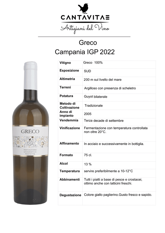 Greco di Tufo DOCG Campania 2024 750 ml – Mineral Elegant Italian White Wine - Vino - Vesuvio Street Food