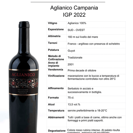 Aglianico IGP Campania 2024 750 ml – Full-Bodied Structured Italian Red Wine from Southern Italy - Vino - Vesuvio Street Food