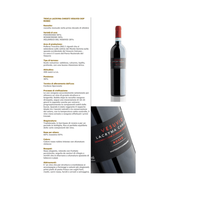 Lacryma Christi del Vesuvio Rosso DOP 2024 750 ml – Volcanic Structured Italian Red Wine - Vino - Vesuvio Street Food